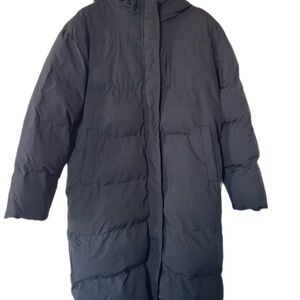 SHEIN Black Long Hooded Puffer Coat
